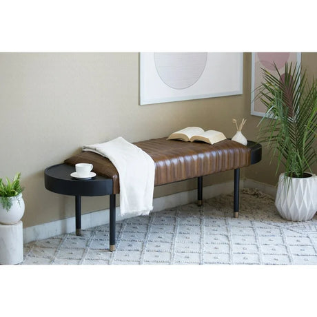 56" Gray And Brown Leather Upholstered Bench - Maru Furniture Benches # (Store description) 
