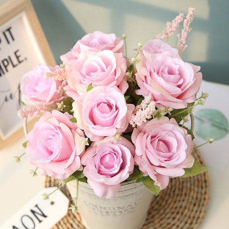 Simulation Rose Bouquet Wedding Nordic Fake Flower Decoration Cross-border Flower Green Wall Silk Flower Living Room Table Decoration - Maru Furniture Plants & Flowers # (Store description) 