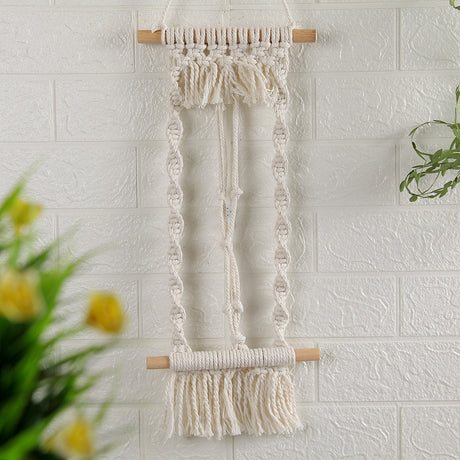 Cotton Rope Woven Tapestry Wall Hanging with Dried Flower Decoration