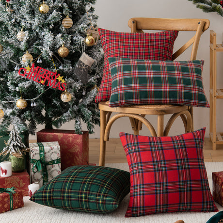 Christmas Red Plaid Polyester Cotton Throw Pillow Cover - Maru Furniture Throw Pillows # (Store description) 