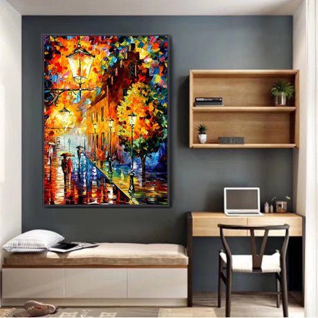 Modern Minimalist Rain Scene Hand-painted Oil Painting - Maru Furniture Wall Art & Paints # (Store description) 