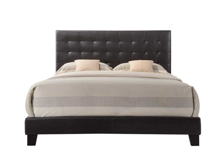 Solid Wood Queen Tufted Espresso Upholstered Faux Leather Bed