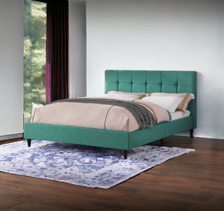 Solid Wood Queen Tufted Turquoise Upholstered Juteno Bed