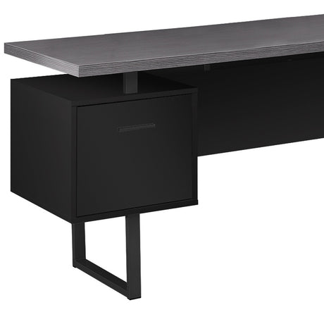 71" Gray and Black L Shape Computer Desk With Three Drawers