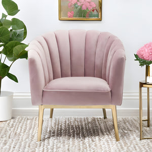 31" Pink And Copper Velvet Tufted Barrel Chair