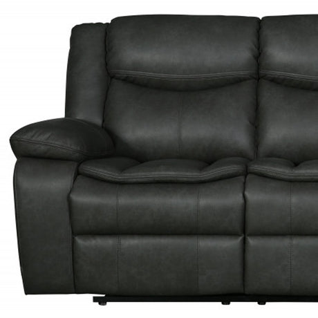 86" Gray And Black Italian Leather Sofa