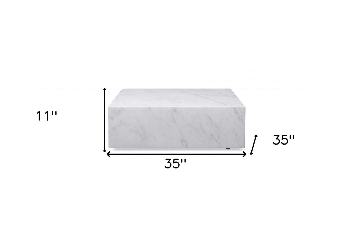 35" White Genuine Marble And Brass Square Coffee Table