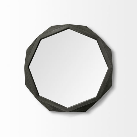 32" Octagon Black Wood Frame Wall Mirror