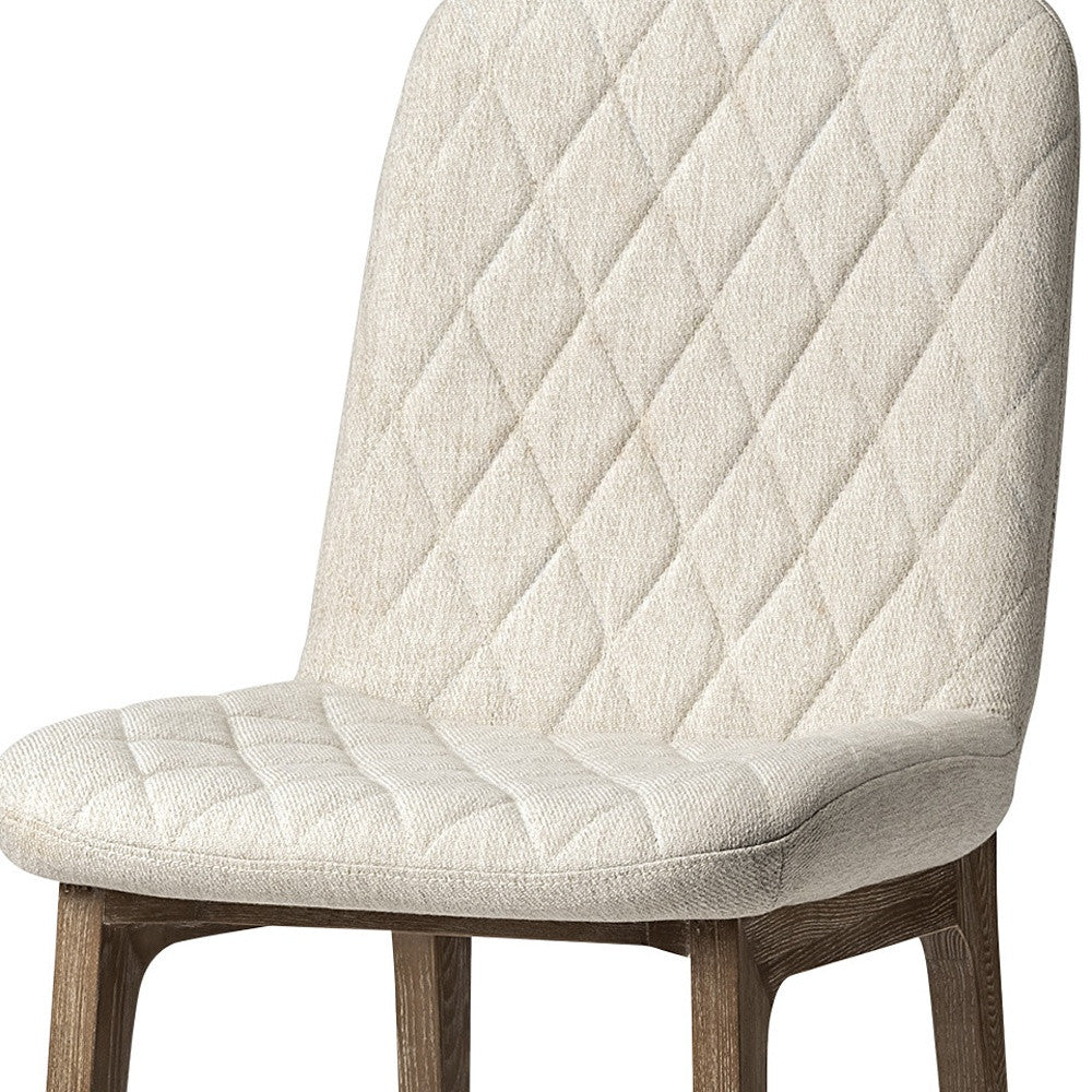 Diamond Tuffed Cream Fabric Wrap With Brown Wood Base Dining Chair