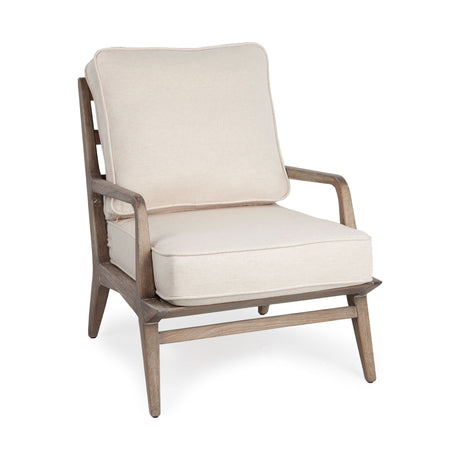 Off White Fabric Seat Accent Chair With Ash Wood Frame