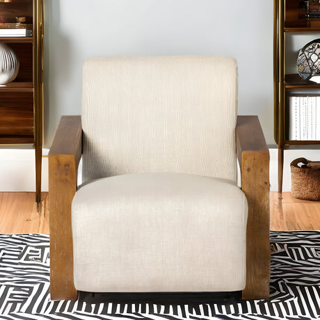 Cream Fabric Seat Accent Chair With Natural Wood Frame