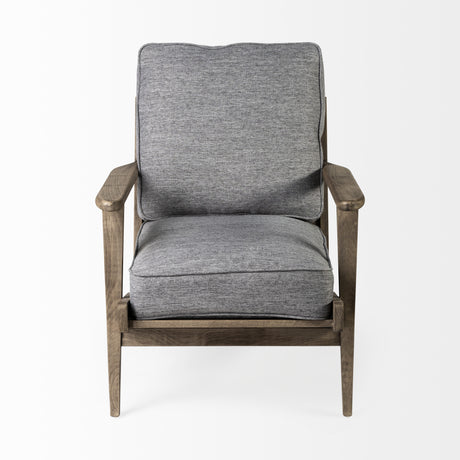 Grey Fabric Wrapped Medium Brown Accent Chair With Wooden Frame