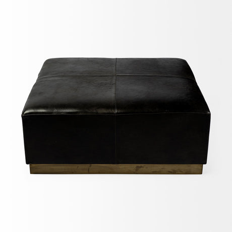 36" Black Faux Leather And Brown Footstool Ottoman