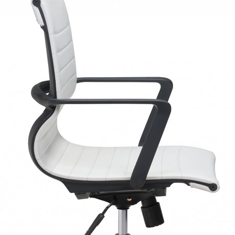 White Faux Leather Seat Swivel Adjustable Task Chair Metal Back Steel Frame