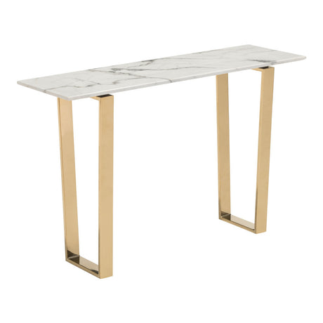 Designer's Choice White Faux Marble and Gold Console Table