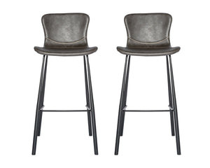 Set of Two 30" Gray And Black Steel Low Back Bar Height Bar Chairs