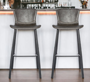 Set of Two 30" Gray And Black Steel Low Back Bar Height Bar Chairs