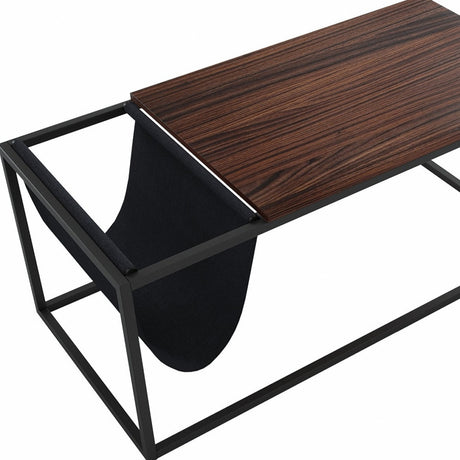 43" Brown And Black Metal Coffee Table With Shelf