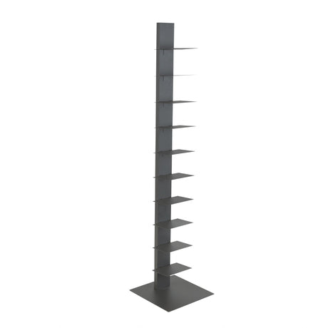 60" Dark Gray Metal Ten Shelf Modern Tower Bookcase