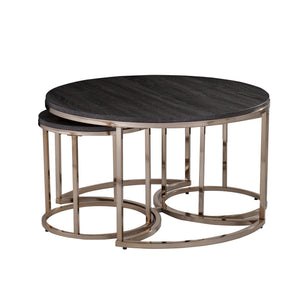 32" Champagne And Charcoal Manufactured Wood And Metal With Iron Round Coffee Table