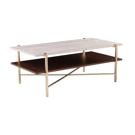 47" Brass Manufactured Wood And Metal Rectangular Coffee Table