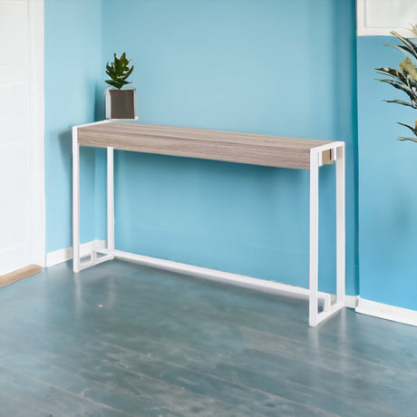 54" Gray Brown and White Sled Console Table