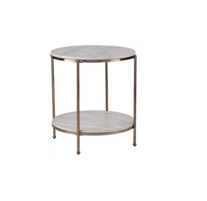 24" Champagne Faux Marble And Iron Round End Table With Shelf