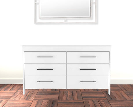 59" White Six Drawer Double Dresser