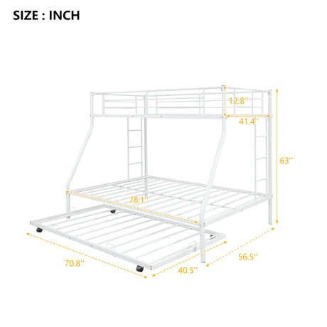 White Twin Over Full Size Bunk Bed with Trundle