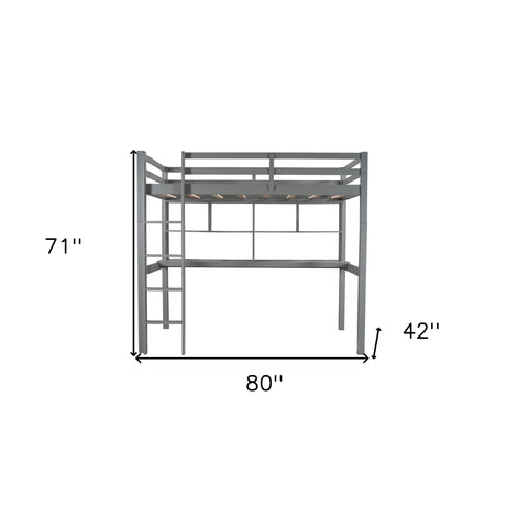 Gray Twin Loft Bed With Desk and Shelves