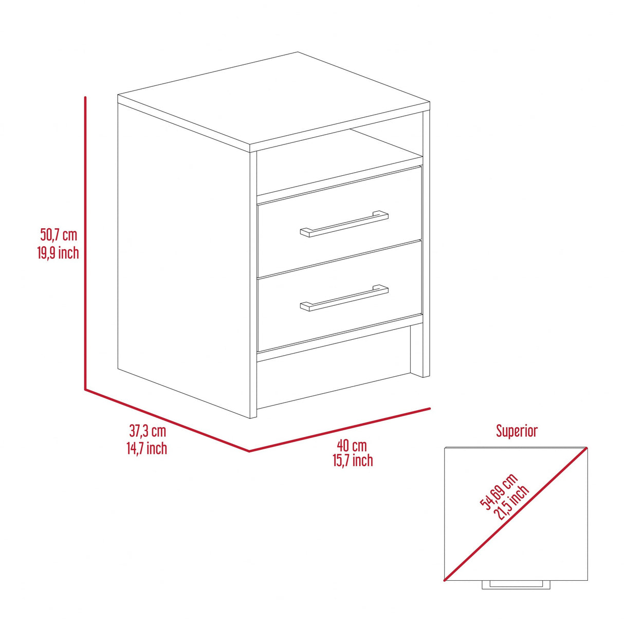 White Open Compartment Two Drawer Nightstand