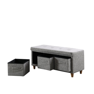 40" Gray and Brown Upholstered Polyester Bench with Drawers