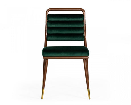 Contempo Dark Green and Walnut Velvet Dining Chair