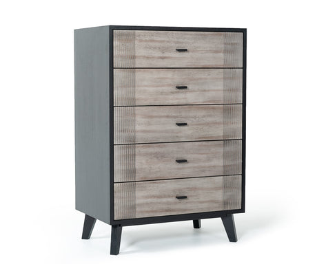 30" Grey And Black Wood Five Drawer Chest