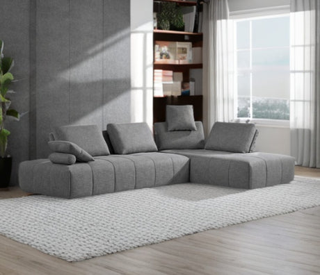 Gray Polyester Modular L Shaped Two Piece Sofa and Chaise Sectional