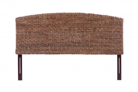 Brown Natural and Rustic Woven Banana Leaf Curved Queen Size Headboard