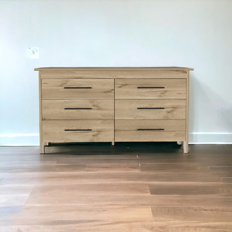 59" Light Oak And White Manufactured Wood Four Drawer Double Dresser