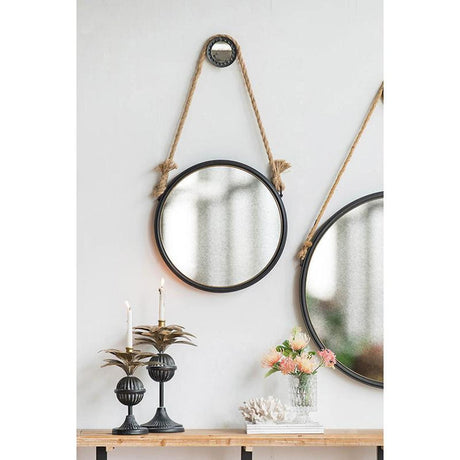 Black and Silver Round Accent Metal Mirror