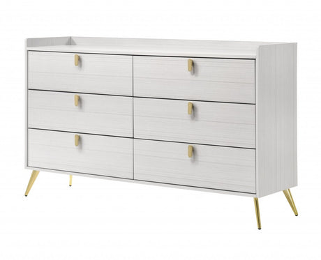 58" White Six Drawer Double Dresser