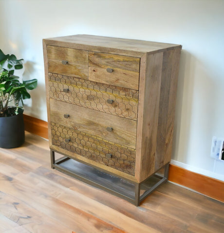 28" Brown Solid Wood Five Drawer Gentleman's Chest