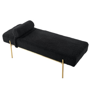 56" Beige and Gold Upholstered Sherpa Bench