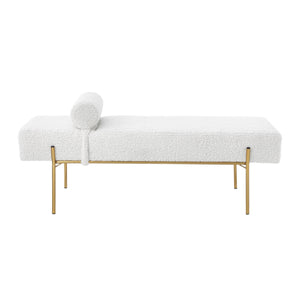 56" Beige and Gold Upholstered Sherpa Bench