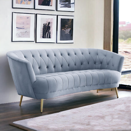 84" Light Gray Velvet Sofa With Gold Legs