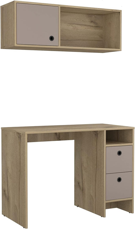 Mod Taupe and Natural Two Piece Desk and Shelve Set - Maru Furniture Desks # (Store description) 