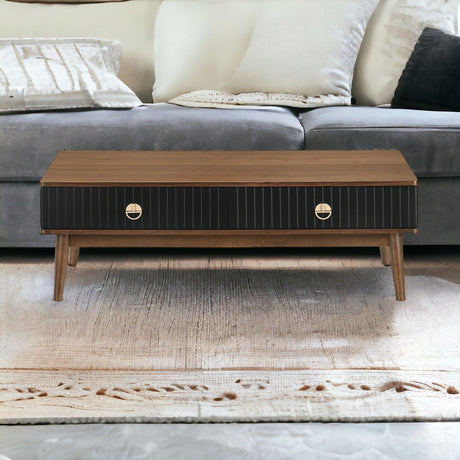 47" Brown Solid Wood Coffee Table With Two Drawers