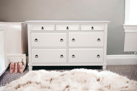 62" White Solid Wood Seven Drawer Double Dresser