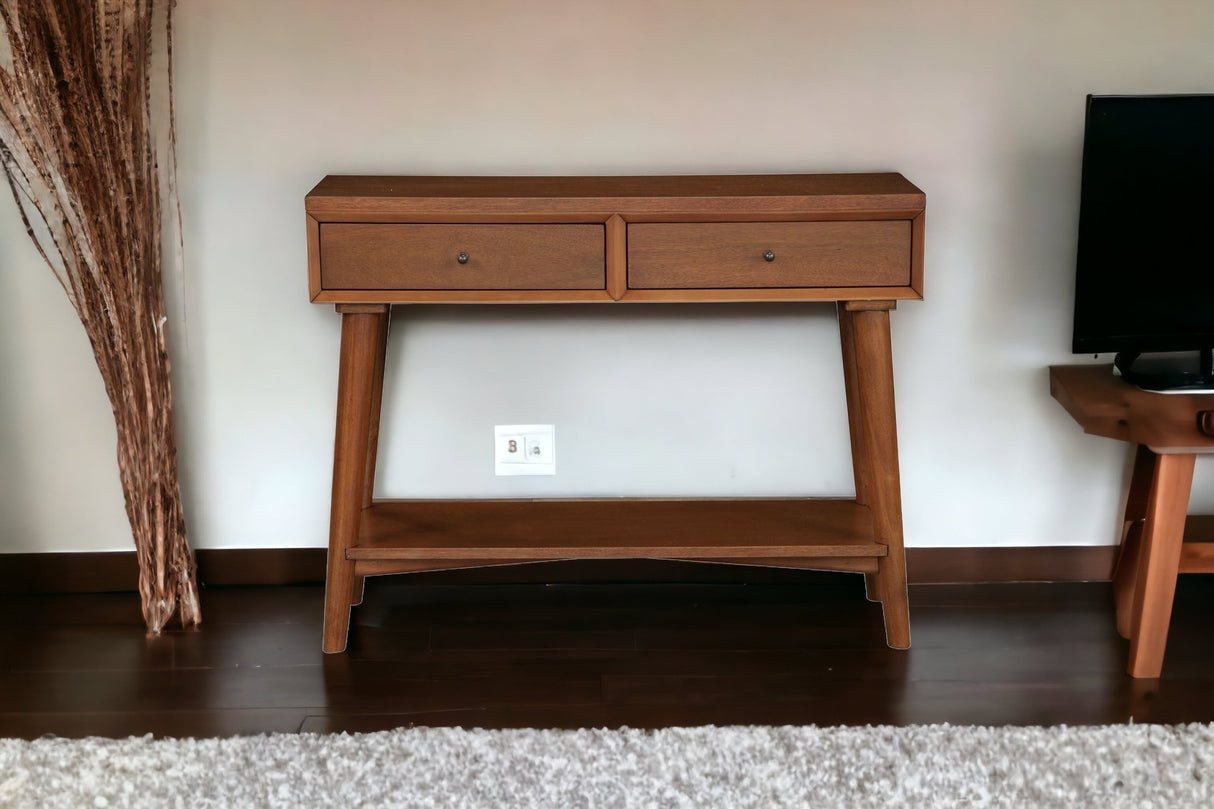 42" Brown Solid and Manufactured Wood Floor Shelf Console Table With Storage With Storage