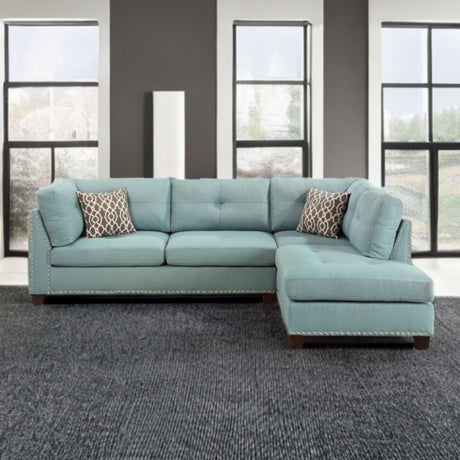 Teal Blue Linen L Shaped Two Piece Sofa and Chaise