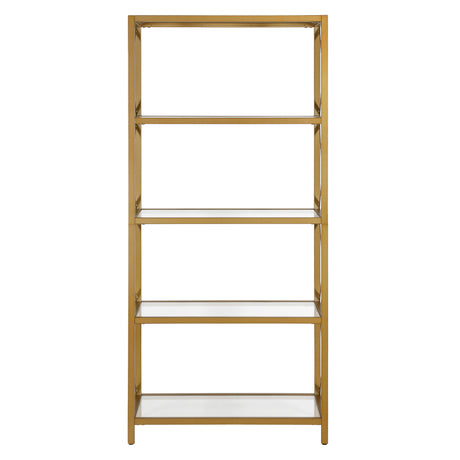 66" Gold Metal and Glass Five Tier Etagere Bookcase