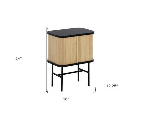 24" Natural and Black Modern Sliding Door Nightstand